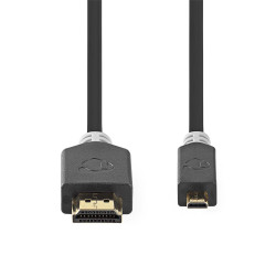 Câble HDMI Haute Vitesse avec Ethernet - Connecteur HDMI vers Micro HDMI - 4K à 30Hz, 10.2 Gbps - 2 m - Rond PVC Anthracite - Bo