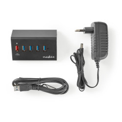 Nedis USB Hub 5-Poorts QC3.0 / USB 3.2 Gen1 - Zwart