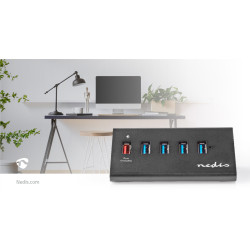 Nedis USB Hub 5-Poorts QC3.0 / USB 3.2 Gen1 - Zwart