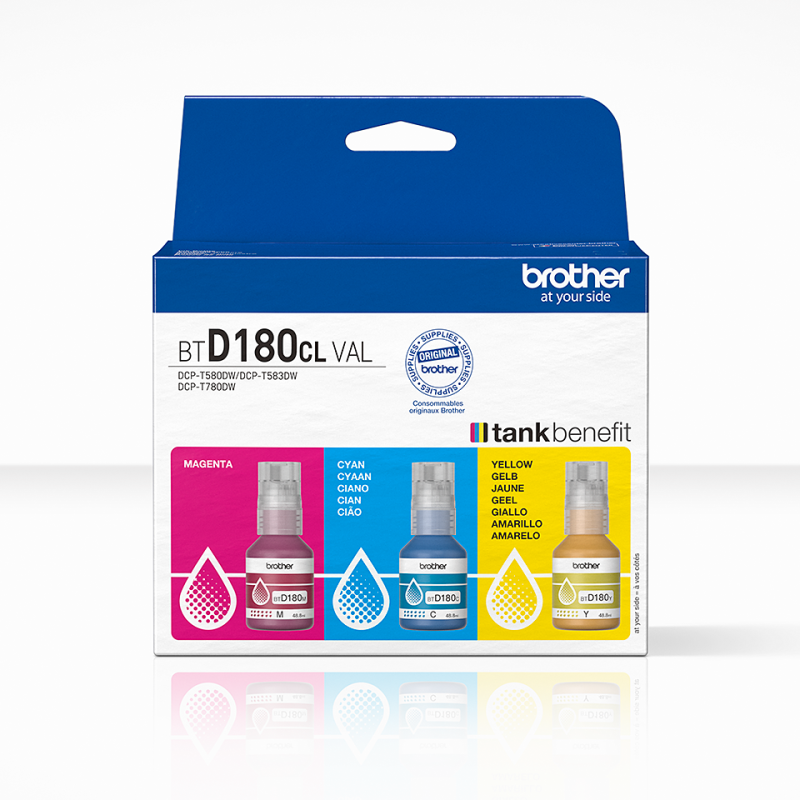 Brother BT-D180CLVAL – Multipack bouteilles d’encre originales CMY