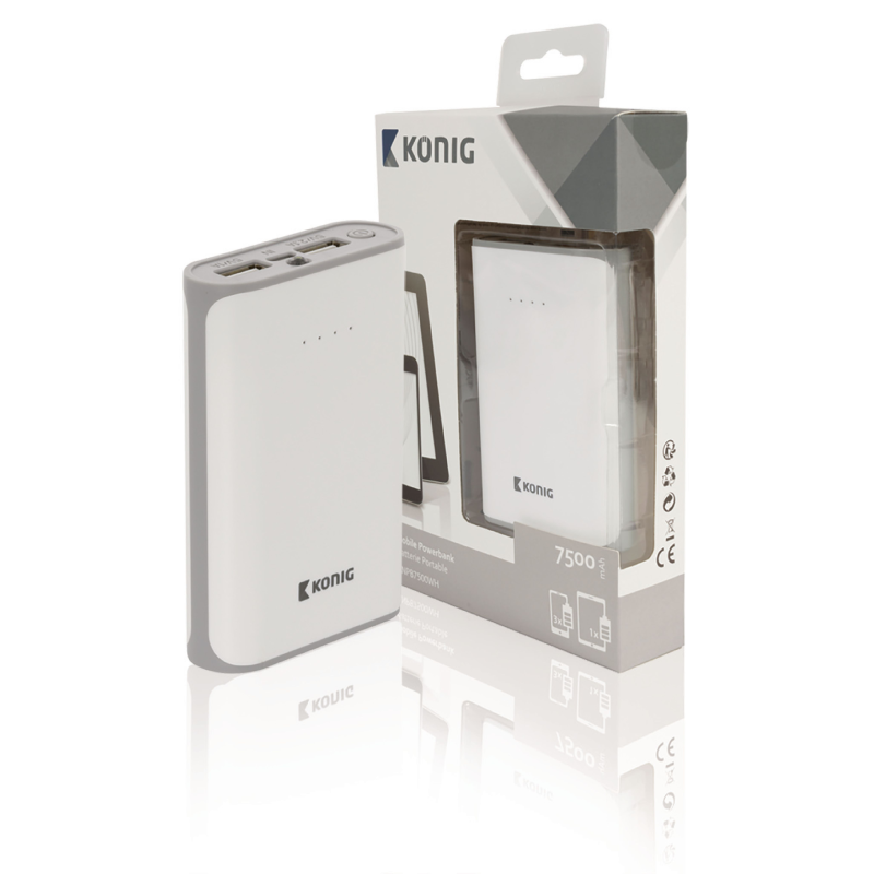 König Portable Power Bank Lithium-Ion 7500 mAh USB White